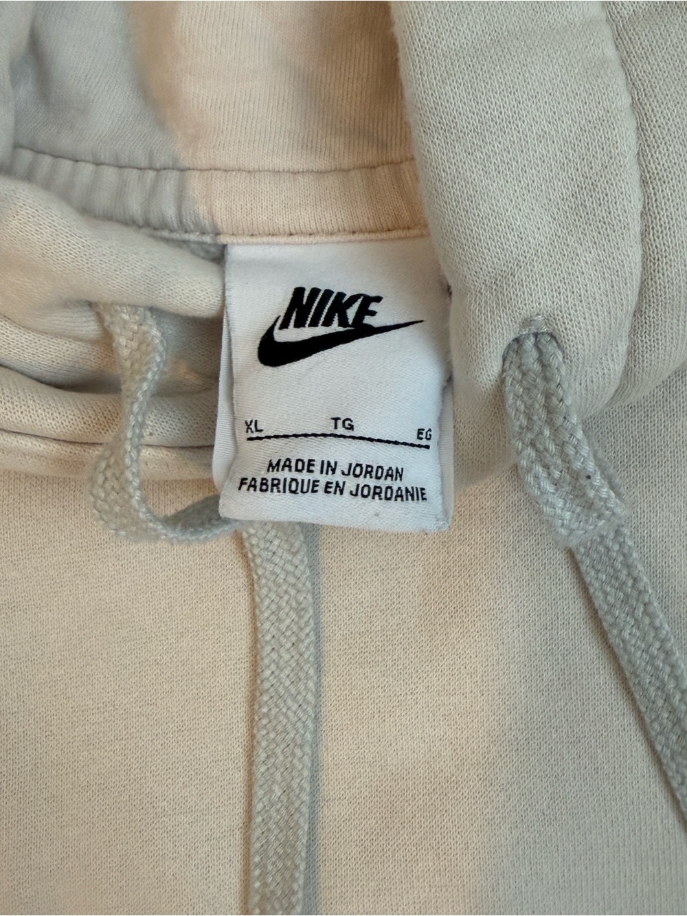 Nike Men's Beige Cream Hoodie with Small White Swoosh - Picture 3 of 3